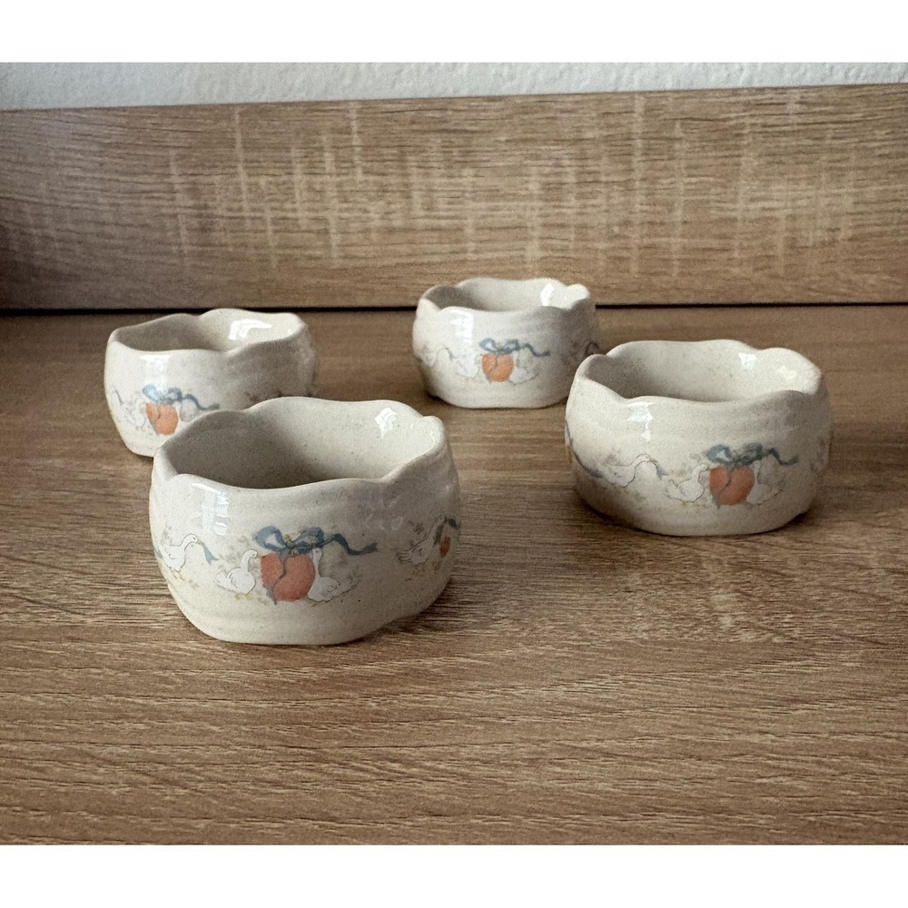 Vintage Cottagecore Geese/Goose Napkin Rings Cream Set of 4 Stoneware Marmalade